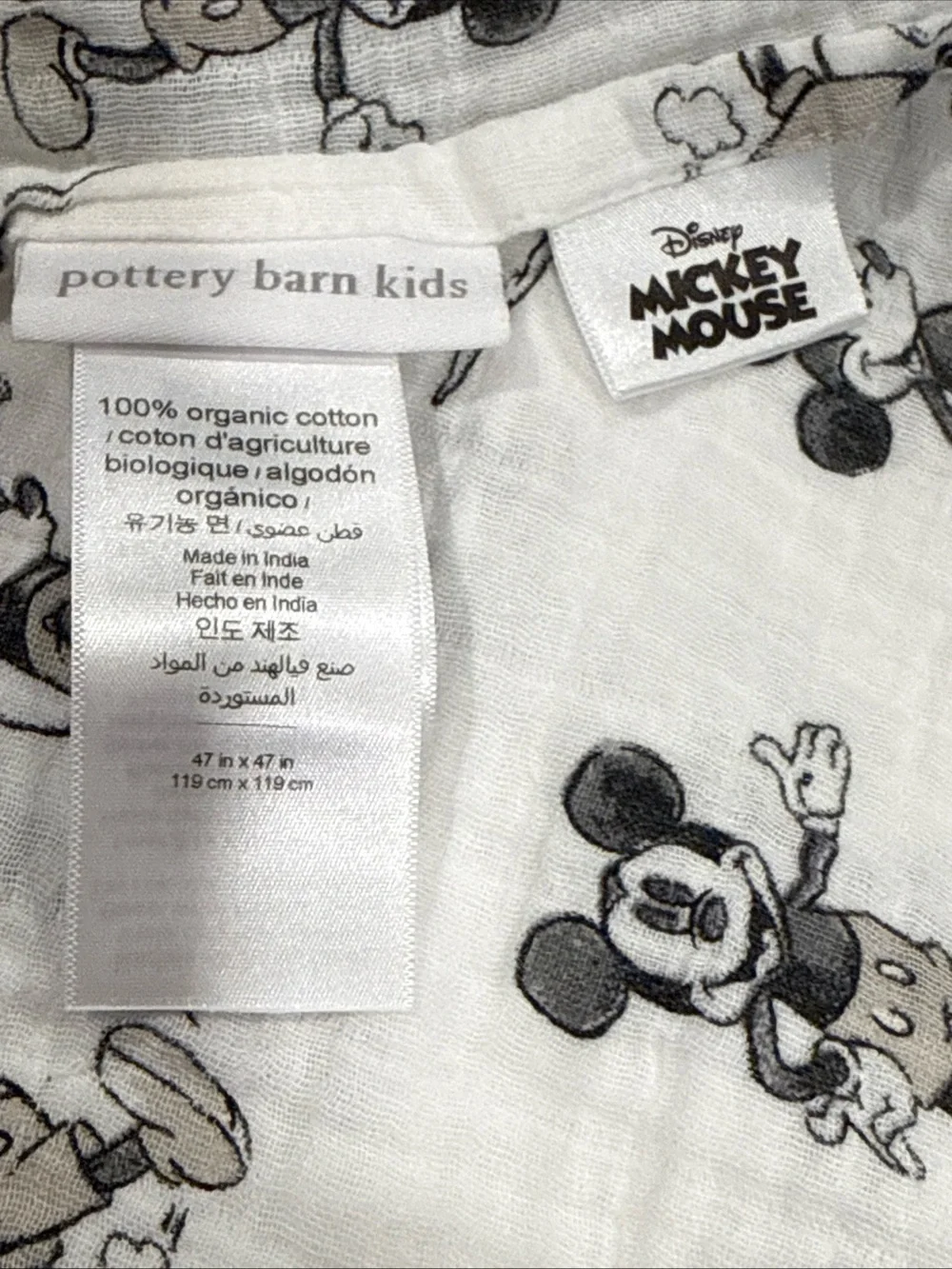 Pottery Barn Kids Disney Mickey Mouse Organic Cotton Muslin Blankets 3pc HTF
